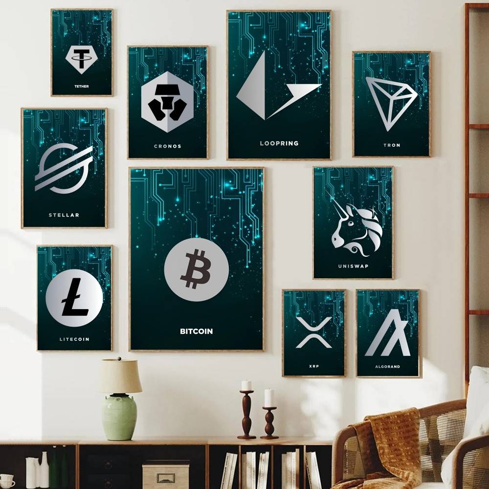 Tech Office Wall - ملصق فني بتصميم رمز العملات المشفرة،