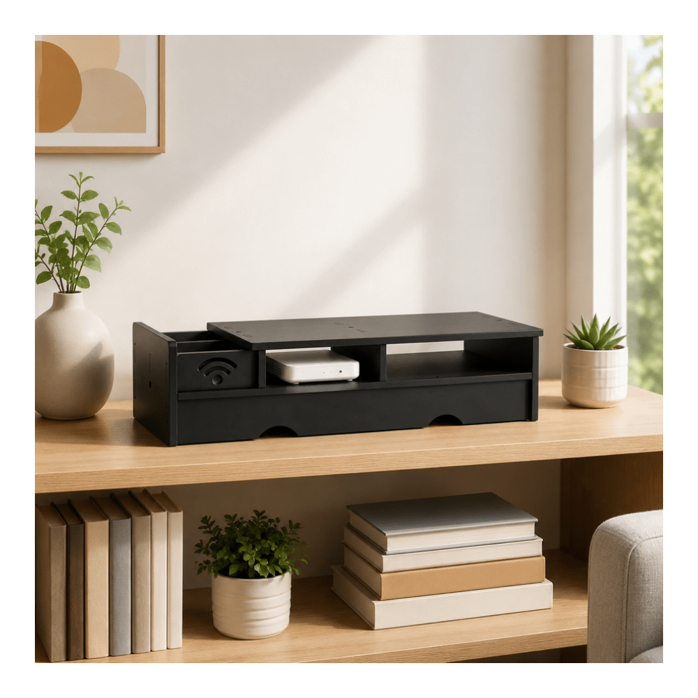 Office Tech Set Up - صندوق تخزين راوتر واي فاي أسود