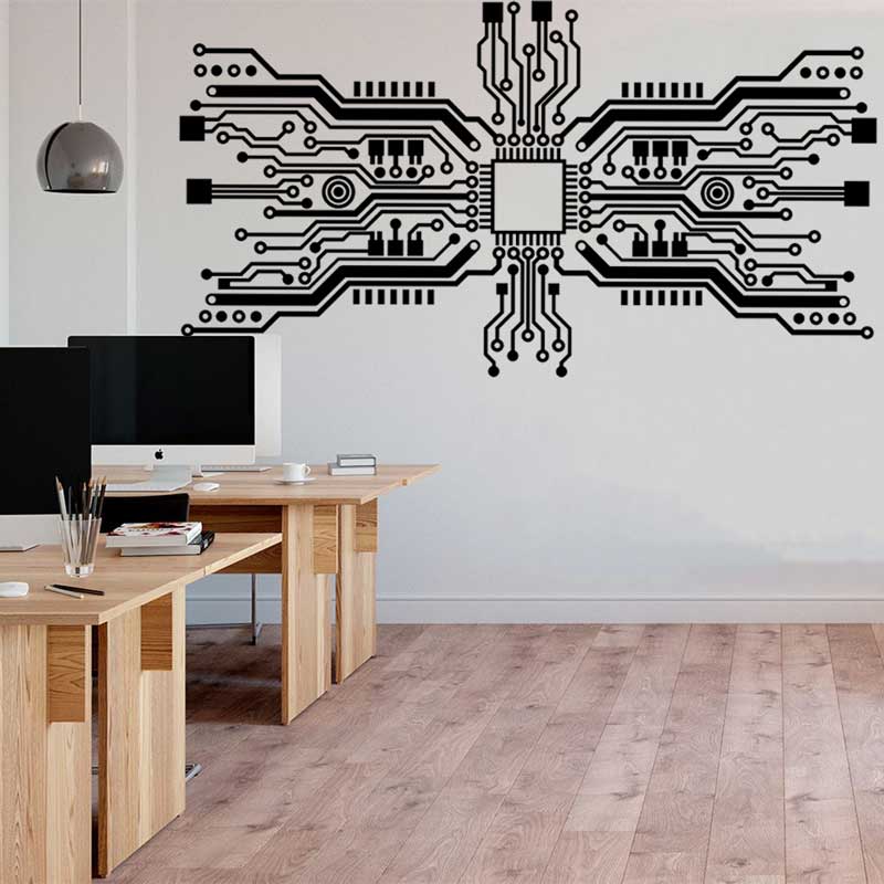 Tech Office Wall - لوحة دوائر كهربائية رقاقة الجدار ملصق