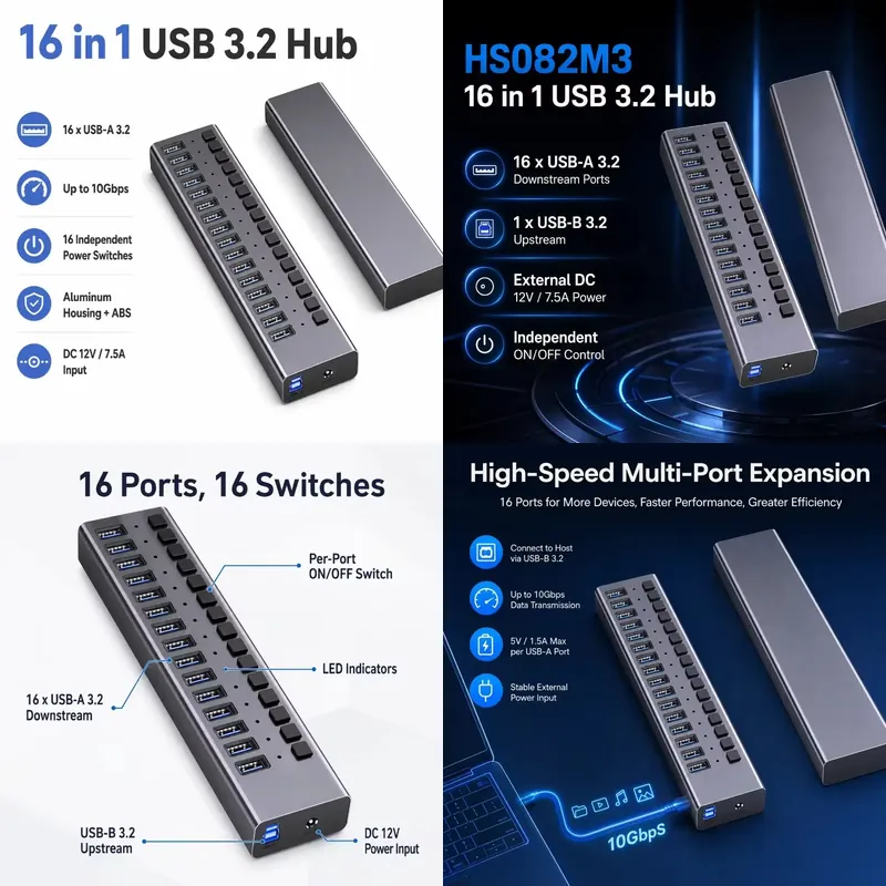موزع USB 3.2 Gen2 بـ 16 منفذ م - مراجعة Multi Port Usb Hub وسعره