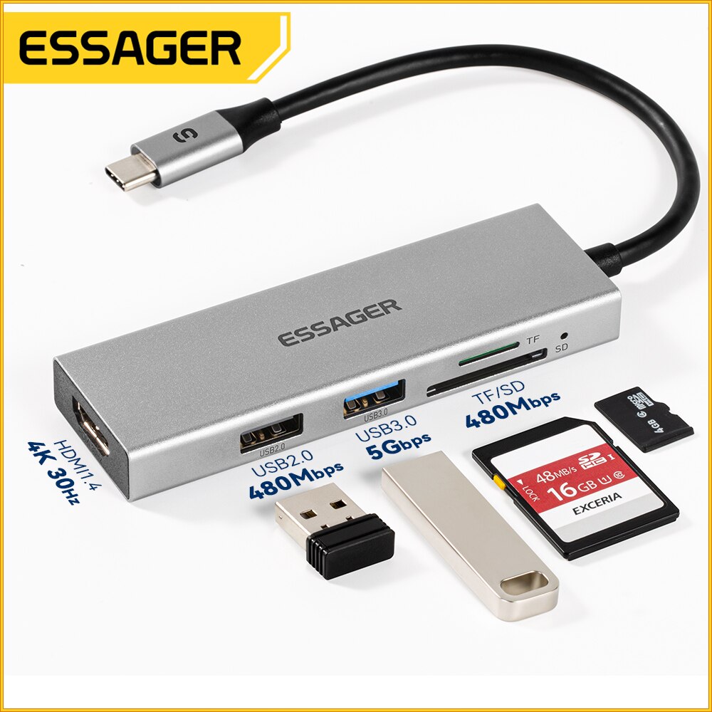 Essager 5 في 1 USB C HUB HDMI- - مراجعة Docking Station Usb C وسعره