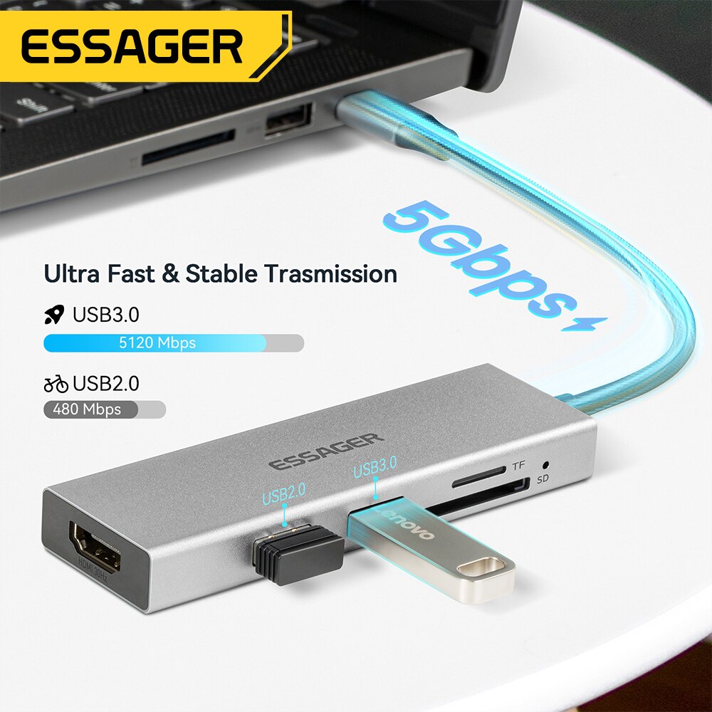 Essager 5 في 1 USB C HUB HDMI- - مراجعة Docking Station Usb C وسعره
